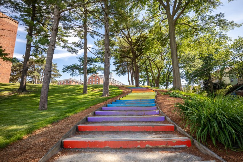 Rainbow steps from Medford/Somerville campus