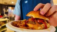A kosher hamburger from the new kosher dining plan for Tufts undergraduates.